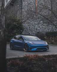 Tesla Model 3 Performance Long Range Standard Base 2017 2018 2019 2020 2021 2022 2023 with Aftermarket Parts - Crypton Side Skirts Carbon Fiber / FRP from Robot Craftsman