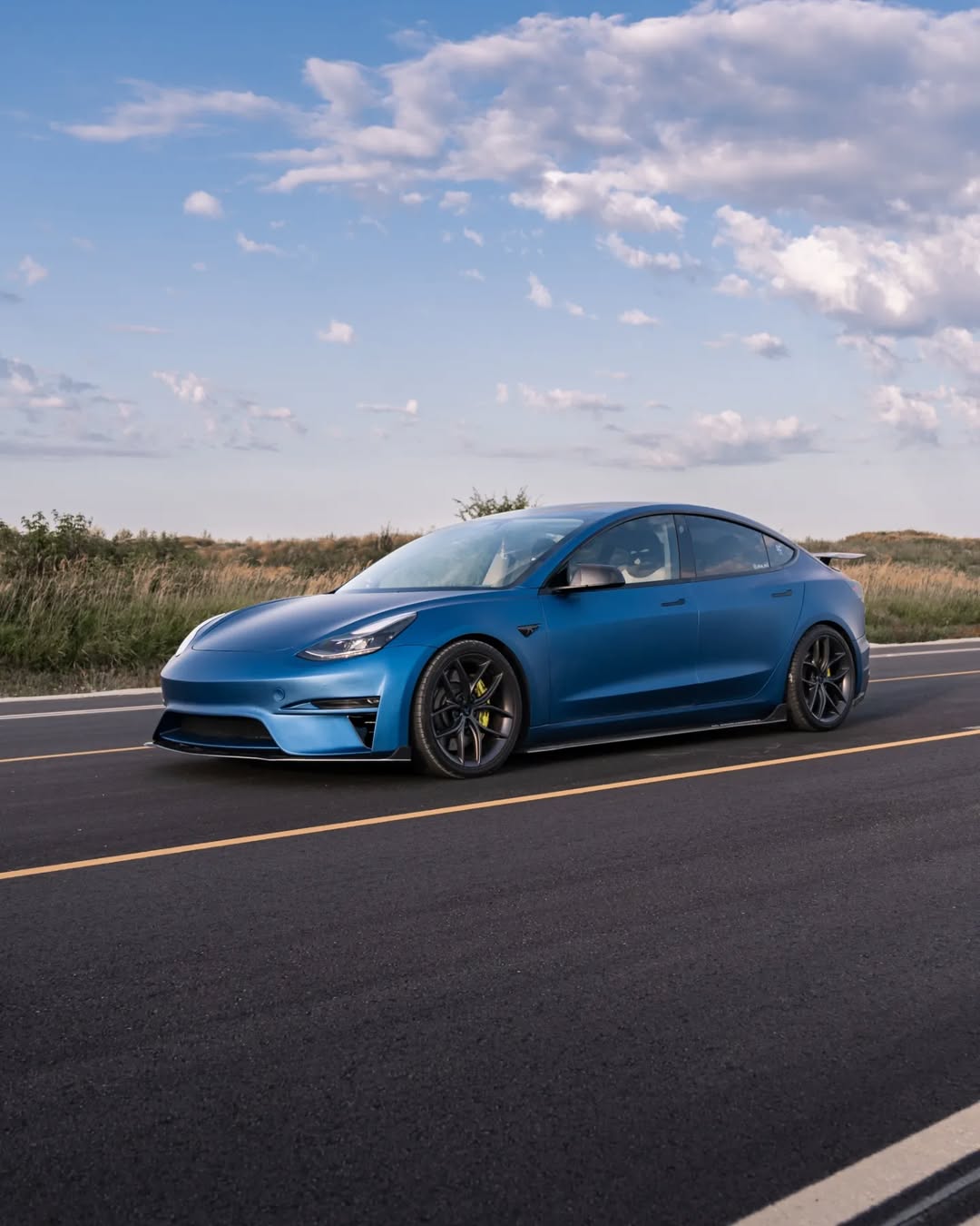 Tesla Model 3 Performance Long Range Standard Base 2017 2018 2019 2020 2021 2022 2023 with Aftermarket Parts - Crypton Side Skirts Carbon Fiber / FRP from Robot Craftsman