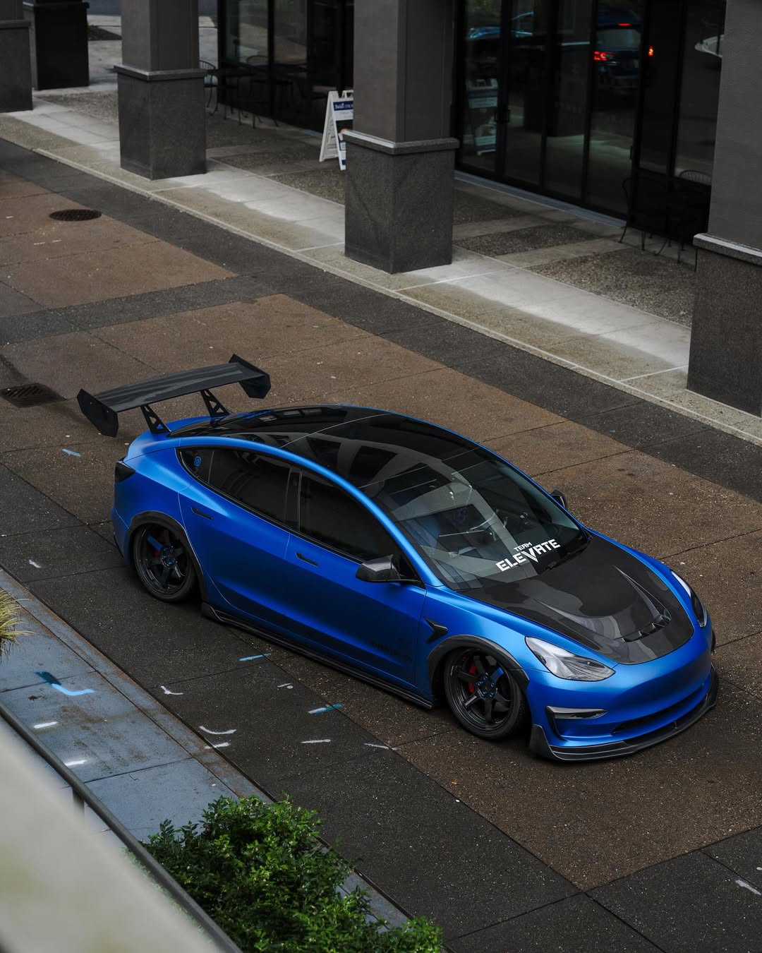 Tesla Model 3 Performance Long Range Standard Base 2017 2018 2019 2020 2021 2022 2023 with Aftermarket Parts - "Hacker" V2 GT Rear Spoiler Wing Carbon Fiber / FRP from Robot Craftsman