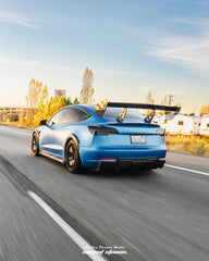 Tesla Model 3 Performance Long Range Standard Base 2017 2018 2019 2020 2021 2022 2023 with Aftermarket Parts - "Hacker" V2 GT Rear Spoiler Wing Carbon Fiber / FRP from Robot Craftsman