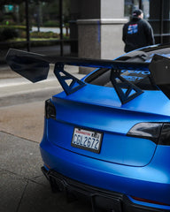 Tesla Model 3 Performance Long Range Standard Base 2017 2018 2019 2020 2021 2022 2023 with Aftermarket Parts - "Hacker" V2 GT Rear Spoiler Wing Carbon Fiber / FRP from Robot Craftsman