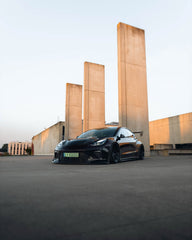 Tesla Model 3 Performance Long Range Standard Base 2017 2018 2019 2020 2021 2022 2023 with Aftermarket Parts - "HACKER" Widebody Front Bumper & Front Splitter Carbon Fiber / FRP from Robot Craftsman
