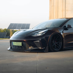 Tesla Model 3 Performance Long Range Standard Base 2017 2018 2019 2020 2021 2022 2023 with Aftermarket Parts - "Hacker" Widebody Wheel Arches & Side Skirts Carbon Fiber / FRP from Robot Craftsman