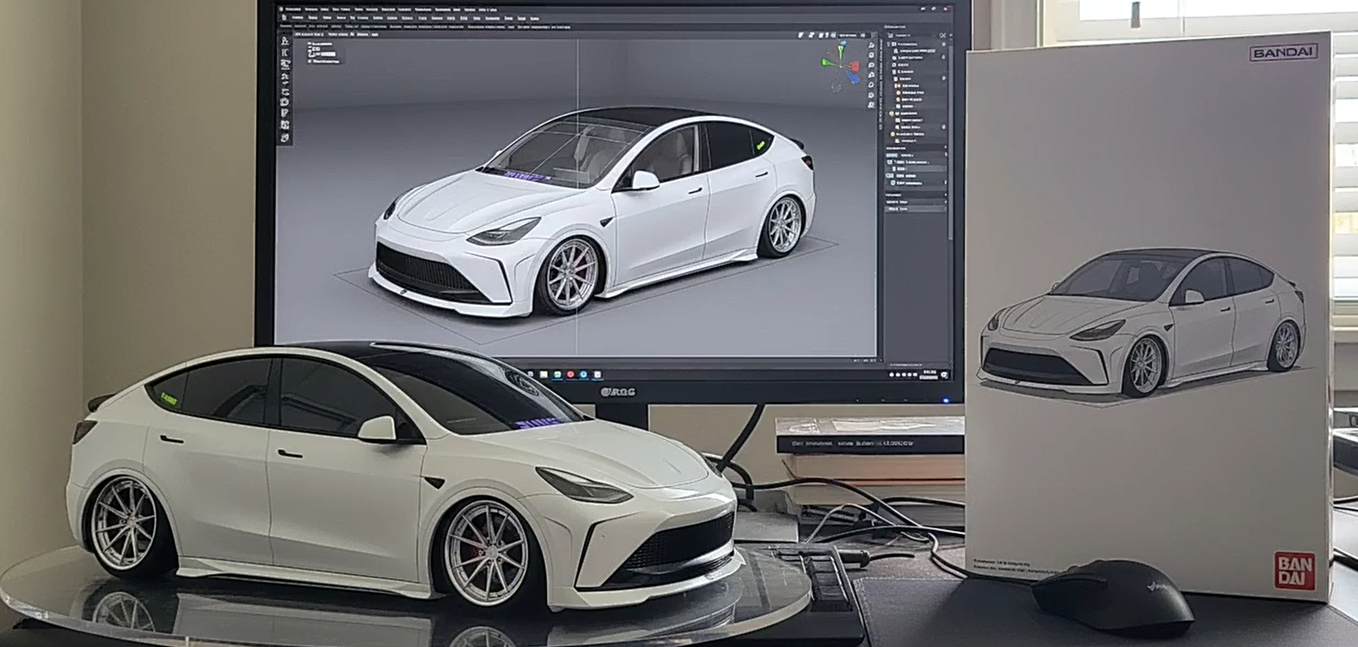 Tesla Model Y Performance AWD Long Range RWD Standard 2020 2021 2023 2024 with Aftermarket Parts - "CRYPTON" Hood Carbon Fiber / FRP from Robot Craftsman