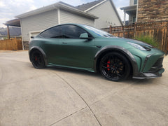 Tesla Model Y Performance AWD Long Range RWD Standard 2020 2021 2023 2024 with Aftermarket Parts - "STARSHIP" Stage 1 Corner Lip (2 pcs) & Stage 2 Corner Lip (4 pcs)  Front Bumper Carbon Fiber / FRP / PP from Robot Craftsman