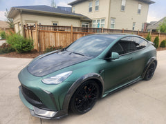 Tesla Model Y Performance AWD Long Range RWD Standard 2020 2021 2023 2024 with Aftermarket Parts - "STARSHIP" Stage 1 Corner Lip (2 pcs) & Stage 2 Corner Lip (4 pcs)  Front Bumper Carbon Fiber / FRP / PP from Robot Craftsman