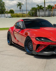 Toyota Supra MK5 A90 A91 3.0 2.0 2020 2021 2022 2023 2024 with Aftermarket Parts - "Alerion" Narrow Body Front Bumper & Lip Carbon Fiber / FRP from Robot Craftsman