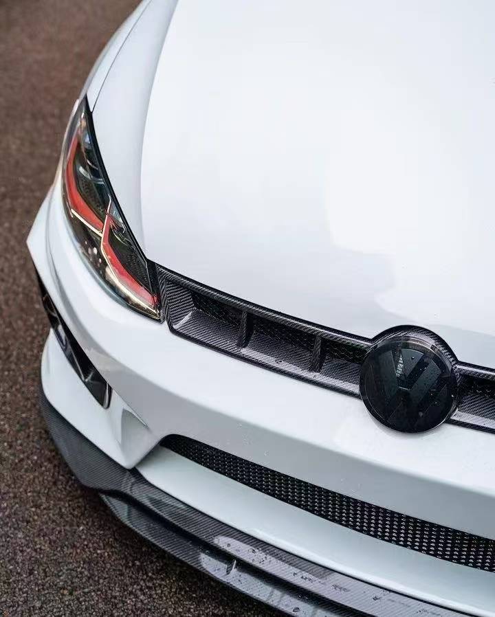 Volkswagen Golf R GTI Base MK7 MK7.5 2015 2016 2017 2018 2019 2020 2021 & Golf R GTI Base MK7 2015 2016 2017 & Golf R GTI Base MK7.5 2018 2019 2020 2021 with Aftermarket Parts - Front Lip & Front Bumper Carbon Fiber / FRP from Robot Craftsman