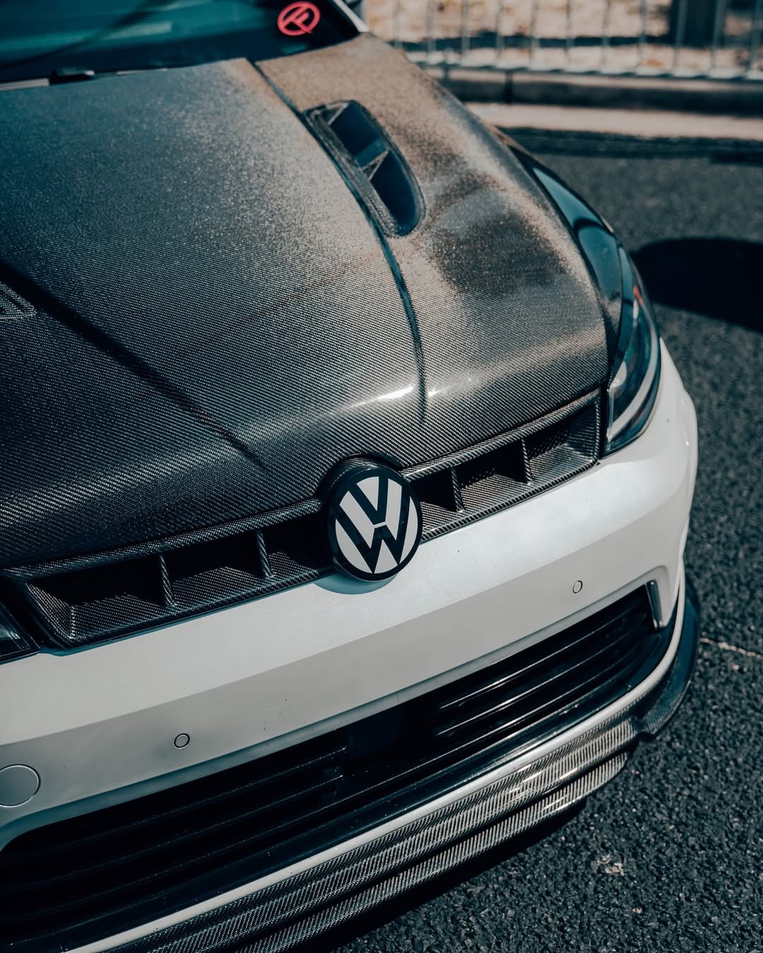 Volkswagen Golf R GTI Base MK7 MK7.5 2015 2016 2017 2018 2019 2020 2021 with Aftermarket Parts - Front Grill Replacement & ROBOT Emblem Cover Carbon Fiber / FRP from Robot Craftsman