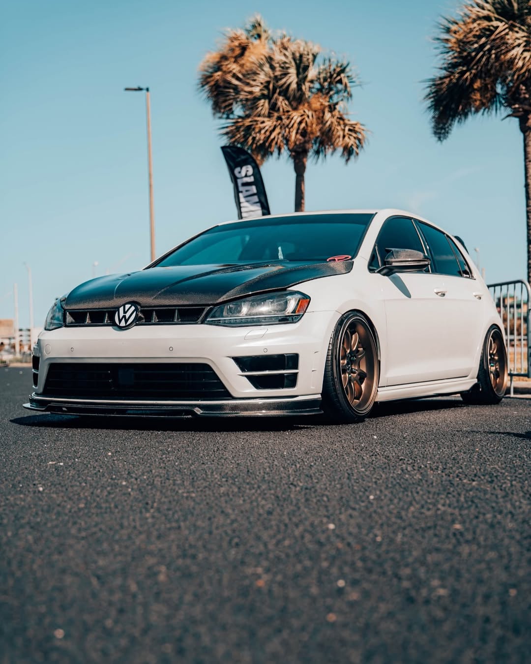 Volkswagen Golf R GTI Base MK7 MK7.5 2015 2016 2017 2018 2019 2020 2021 with Aftermarket Parts - Front Grill Replacement & ROBOT Emblem Cover Carbon Fiber / FRP from Robot Craftsman