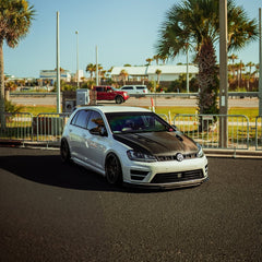 Volkswagen Golf R GTI Base MK7 MK7.5 2015 2016 2017 2018 2019 2020 2021 with Aftermarket Parts - Front Grill Replacement & ROBOT Emblem Cover Carbon Fiber / FRP from Robot Craftsman