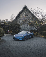 Tesla Model 3 Performance Long Range Standard Base 2017 2018 2019 2020 2021 2022 2023 with Aftermarket Parts - Crypton Front Bumper & Lip Carbon Fiber / FRP from Robot Craftsman