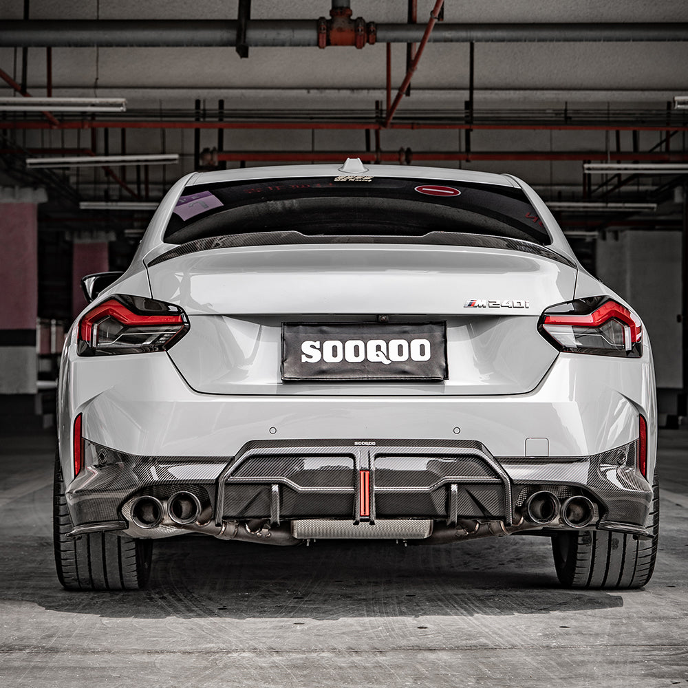 BMW 2 Series M240i G42 2022 2023 2024 with Aftermarket Parts - Rear Bumper Lower Canards Trim?Pre-preg Carbon Fiber from SOOQOO USA