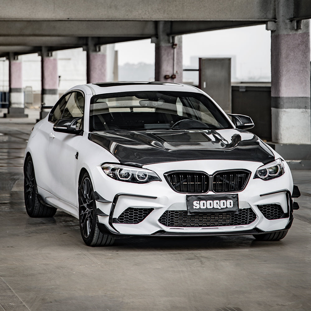 BMW M2C F87 2019 2020 2021 with Aftermarket Parts - Front Canards Trim Pre-preg Carbon Fiber from SOOQOO USA