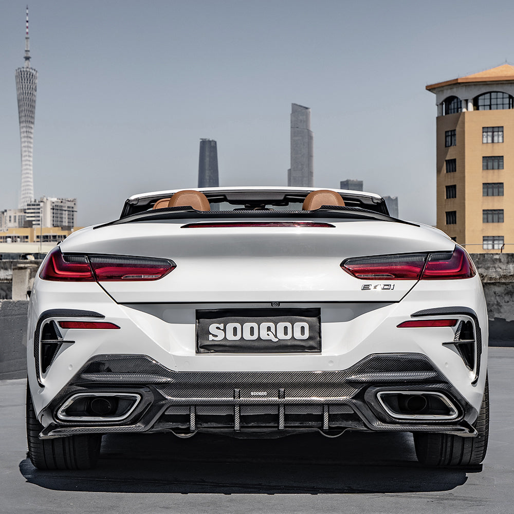 BMW 8 Series M850 840i G14 G15 G16 2018 2019 2020 2021 2022 2023 2024 with Aftermarket Parts - X-A & X-B Rear Canards Pre-preg Carbon Fiber from SOOQOO USA