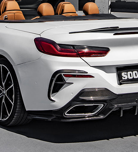 BMW 8 Series M850 840i G14 G15 G16 2018 2019 2020 2021 2022 2023 2024 with Aftermarket Parts - X-A & X-B Rear Canards Pre-preg Carbon Fiber from SOOQOO USA