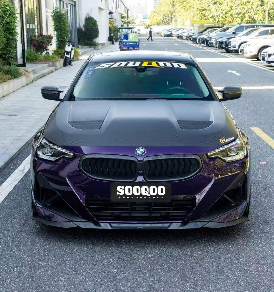 BMW M2CS M2 G87 2023-ON & 2 Series M240i 230i G42 2022-ON with Aftermarket Parts - Hood Bonnet & Garnish Dry Pre-preg Carbon Fiber / FRP from SOOQOO USA