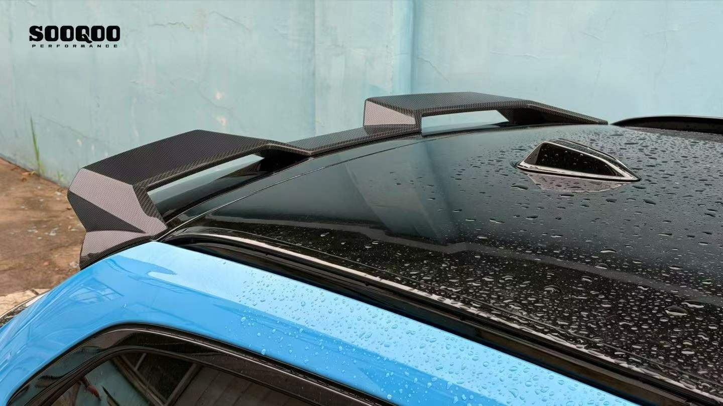 BMW M3CS M3C M3 G81 2021-ON & 3 Series M340i 330i G21 (Fits Both Pre-LCI &  LCI) 2019-ON with Aftermarket Parts - SQ-V2 Rear Roof Spoiler Dry Pre-preg Carbon Fiber from SOOQOO USA