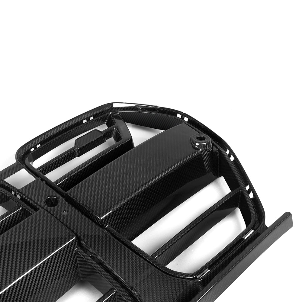 BMW M3 G80 G81 2021 2022 2023 2024 & M4 G82 G83 2021 2022 2023 2024 with Aftermarket Parts - SQ-A (Without & With ACC) Front Kidney Grill Carbon Fiber from SOOQOO USA