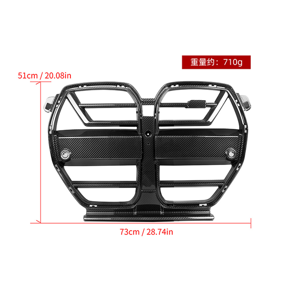 BMW M3 G80 G81 2021 2022 2023 2024 & M4 G82 G83 2021 2022 2023 2024 with Aftermarket Parts - SQ-A (Without & With ACC) Front Kidney Grill Carbon Fiber from SOOQOO USA