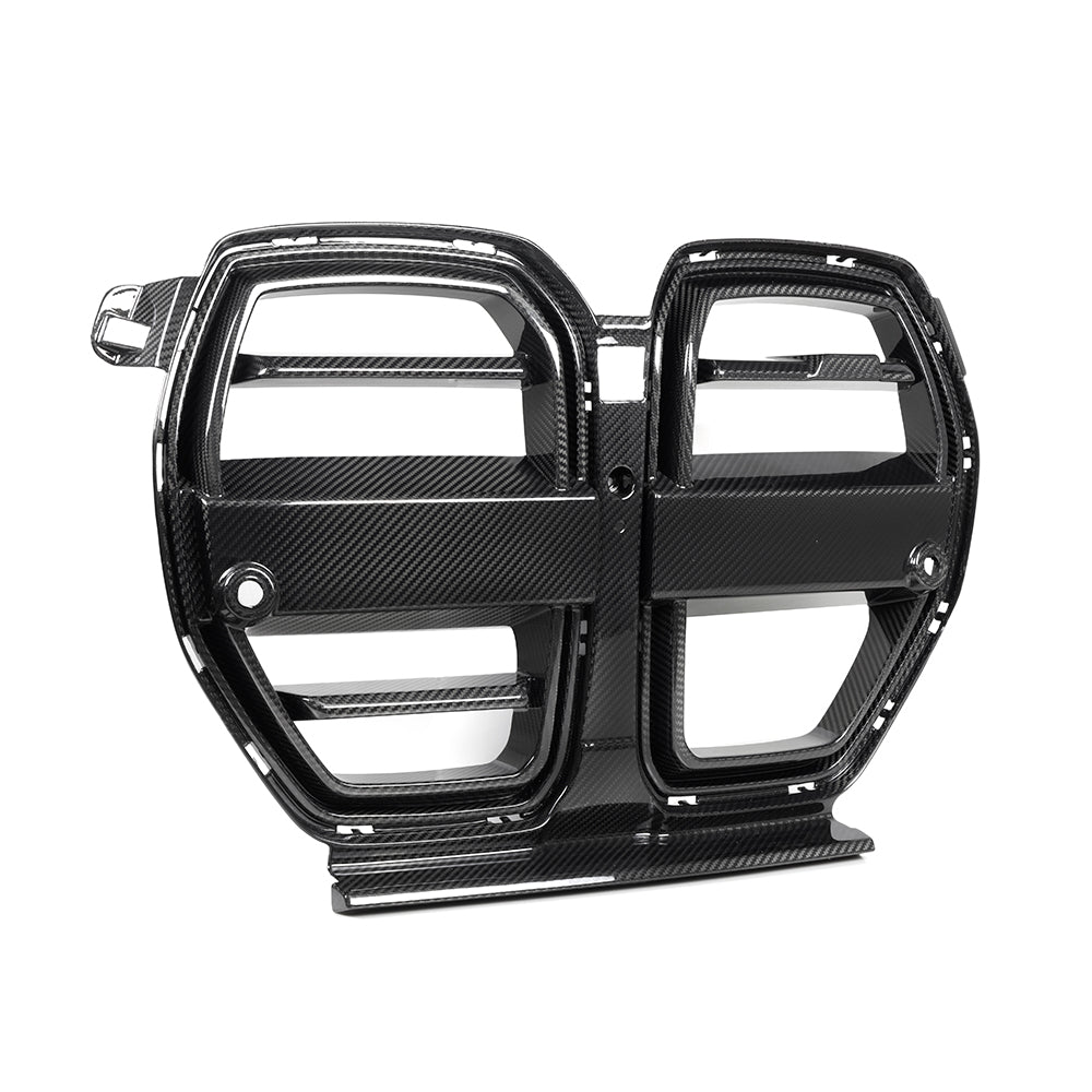 BMW M3 G80 G81 2021 2022 2023 2024 & M4 G82 G83 2021 2022 2023 2024 with Aftermarket Parts - SQ-V (Without & With ACC) Front Kidney Grill Carbon Fiber from SOOQOO USA