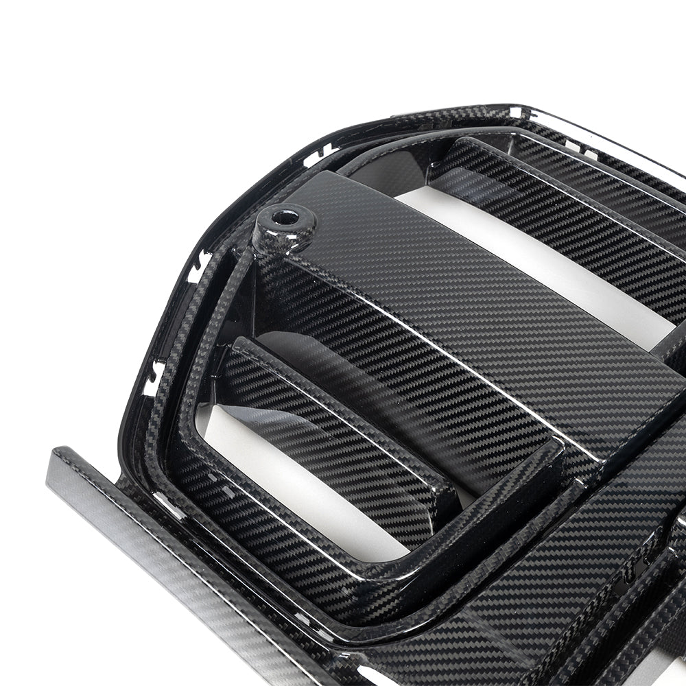 BMW M3 G80 G81 2021 2022 2023 2024 & M4 G82 G83 2021 2022 2023 2024 with Aftermarket Parts - SQ-V (Without & With ACC) Front Kidney Grill Carbon Fiber from SOOQOO USA