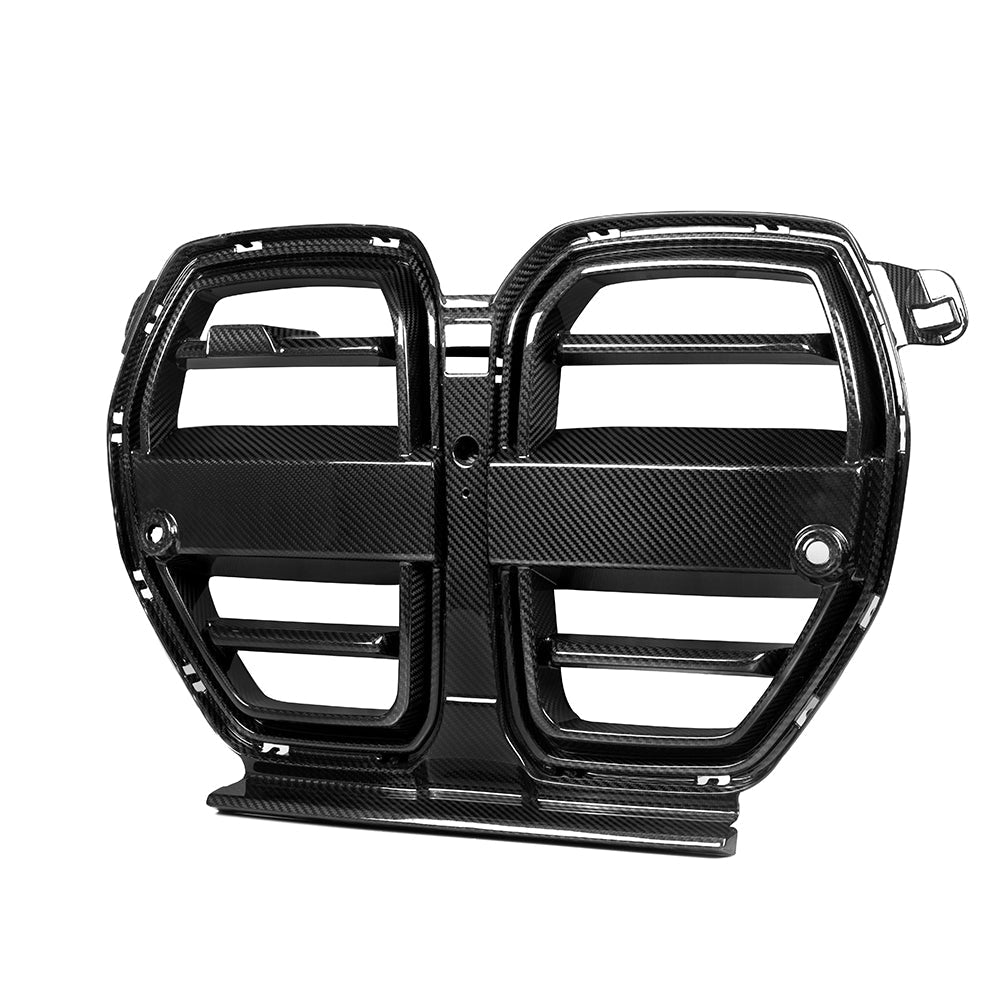 BMW M3 G80 G81 2021 2022 2023 2024 & M4 G82 G83 2021 2022 2023 2024 with Aftermarket Parts - SQ-V (Without & With ACC) Front Kidney Grill Carbon Fiber from SOOQOO USA