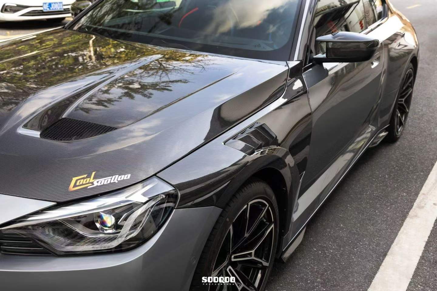 BMW M3 G80 G81 & M4 G82 G83 2021-ON with Aftermarket Parts - V1 Front Fenders Dry Pre-preg Carbon Fiber from SOOQOO USA