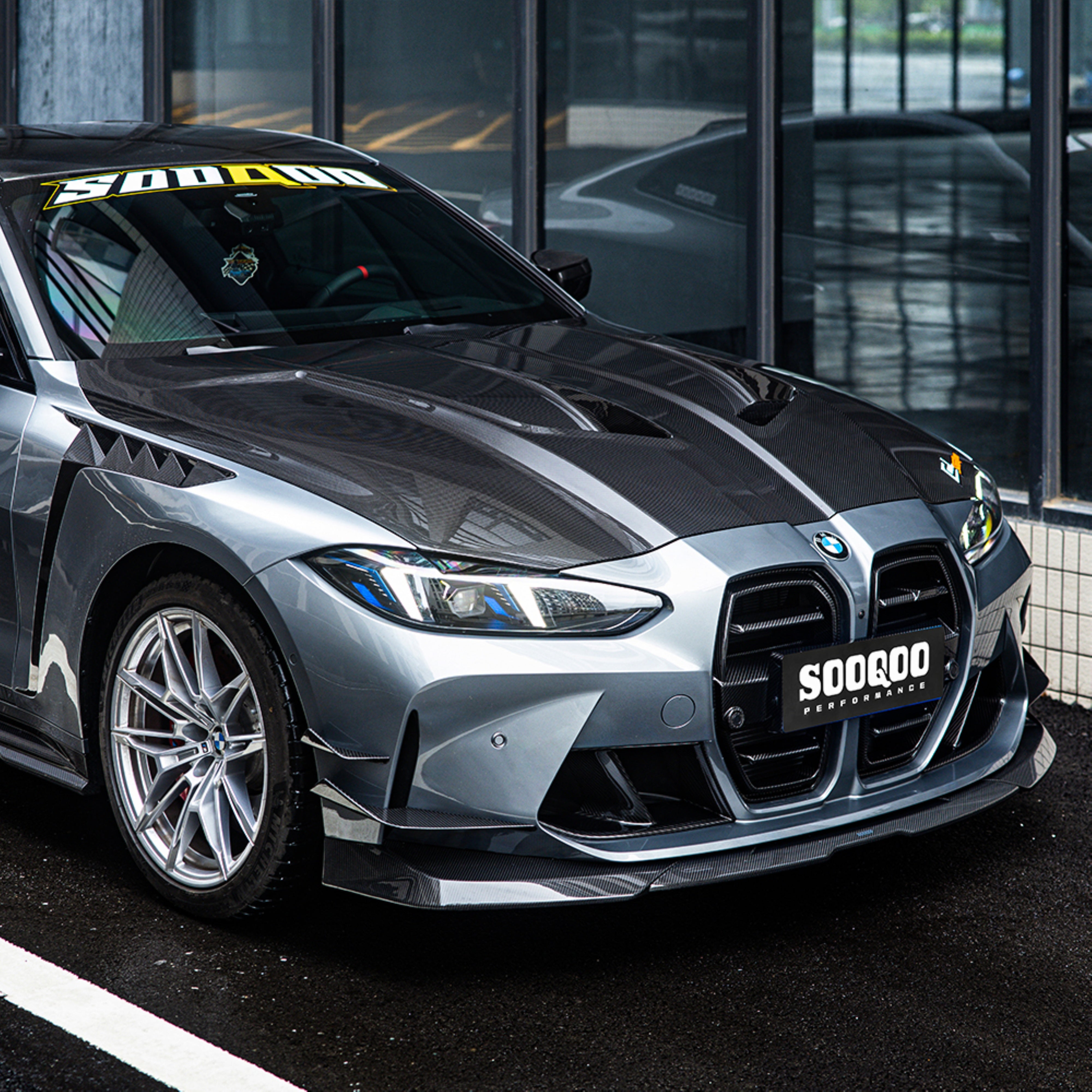 BMW M3 / M3C G80 G81 & M4 / M4C G82 G83 2021-ON with Aftermarket Parts - Hood Bonnet Dry Pre-preg Carbon Fiber from SOOQOO USA