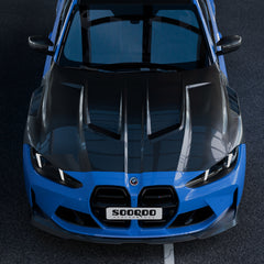 BMW M3 / M3C G80 G81 & M4 / M4C G82 G83 2021-ON with Aftermarket Parts - Hood Bonnet Dry Pre-preg Carbon Fiber from SOOQOO USA