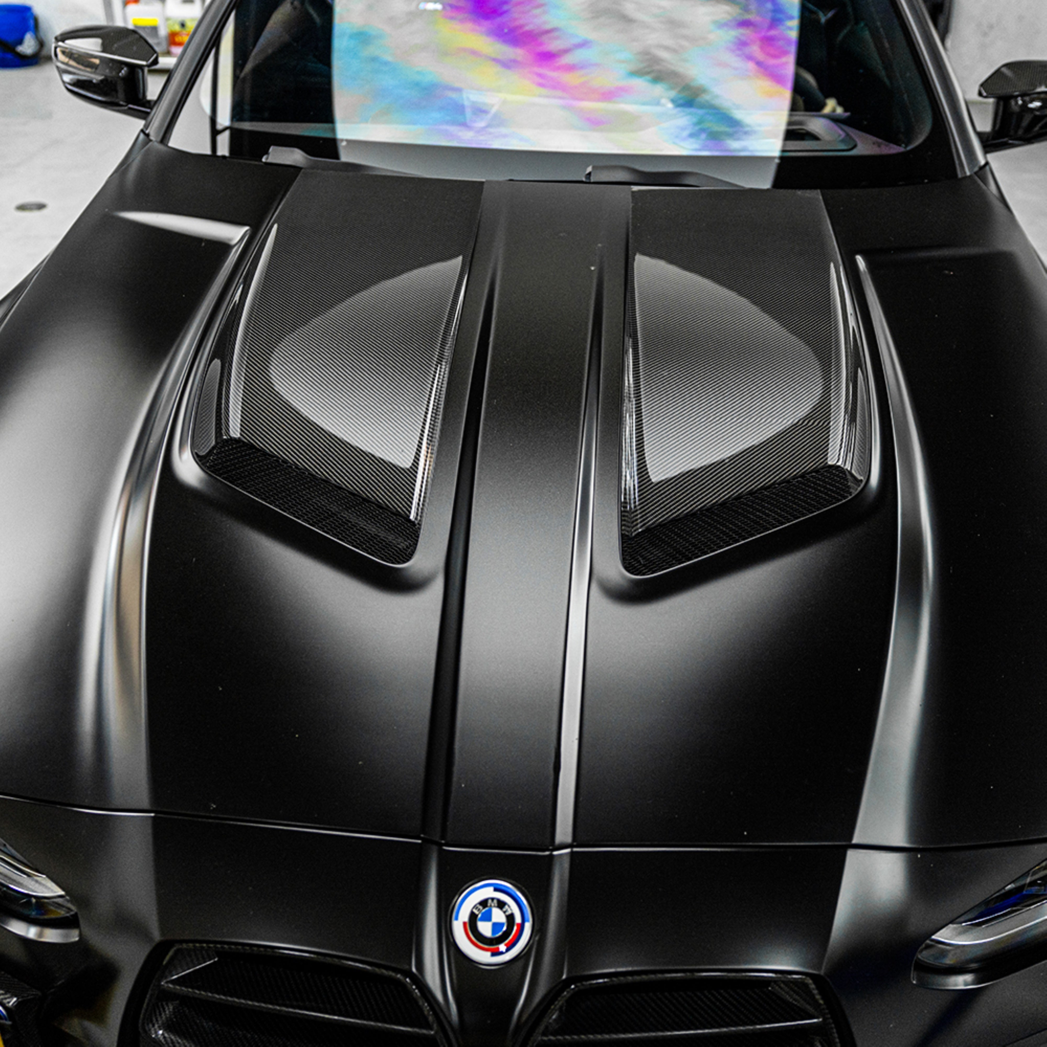 BMW M3 / M3C G80 G81 & M4 / M4C G82 G83 2021-ON with Aftermarket Parts - V2 Hood Bonnet Partial Dry Pre-preg Carbon Fiber from SOOQOO USA