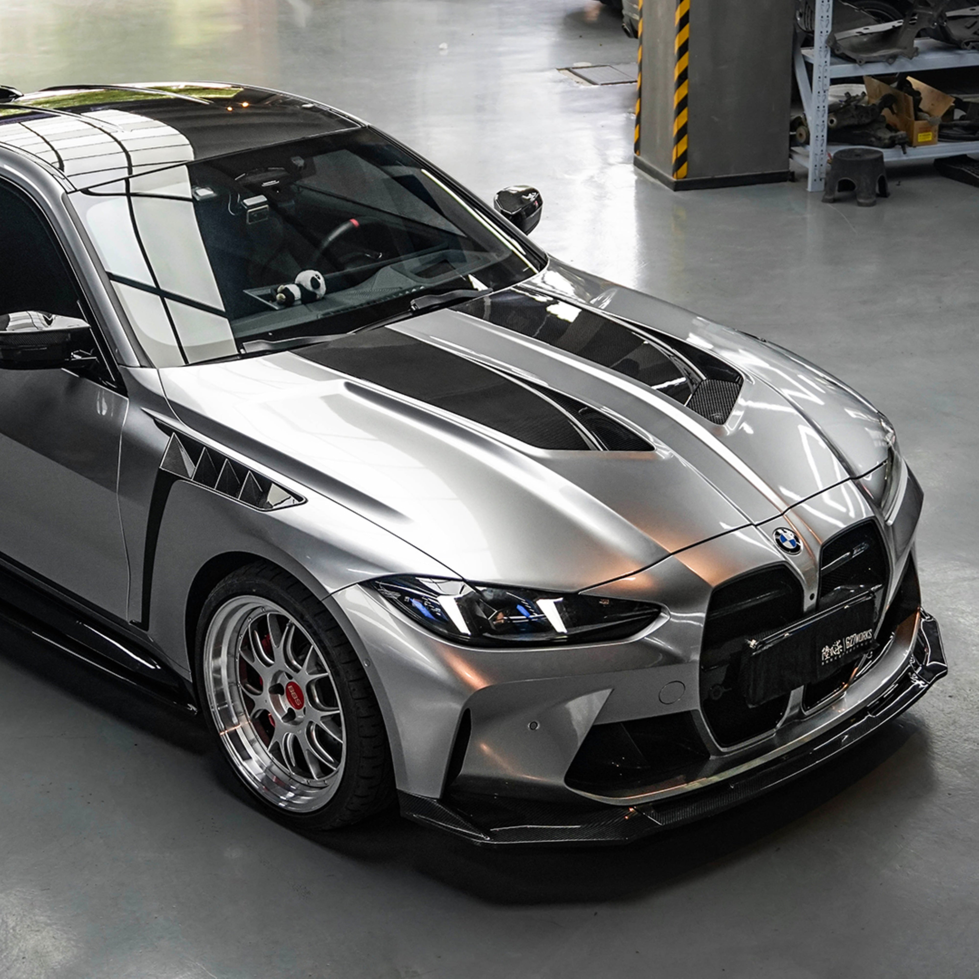 BMW M3 / M3C G80 G81 & M4 / M4C G82 G83 2021-ON with Aftermarket Parts - V2 Hood Bonnet Partial Dry Pre-preg Carbon Fiber from SOOQOO USA