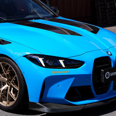 BMW M3 / M3C G80 G81 & M4 / M4C G82 G83 2021-ON with Aftermarket Parts - V2 Hood Bonnet Partial Dry Pre-preg Carbon Fiber from SOOQOO USA