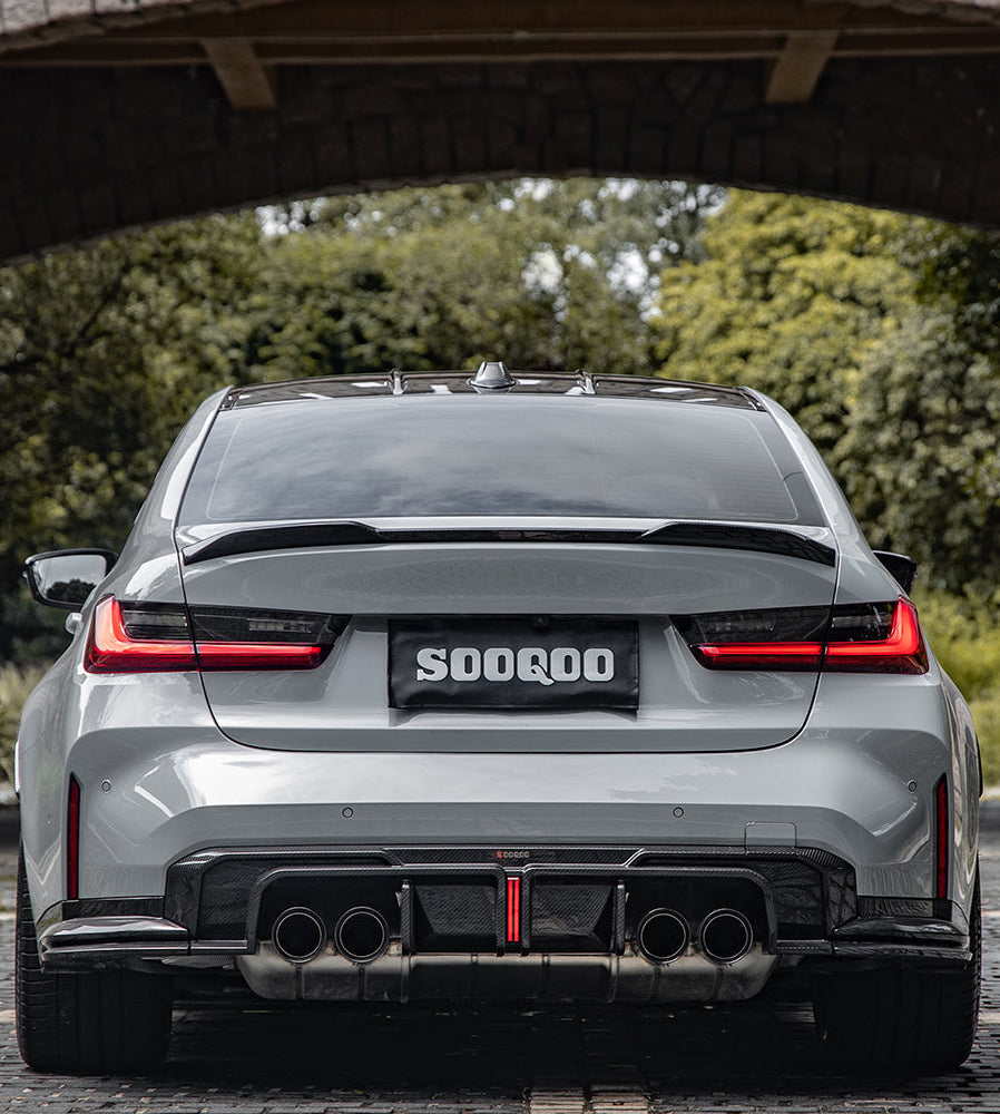 BMW M3 M3C M3CS G80 G81 2021 2022 2023 2024 & M4 M4C M4CS M4CSL G82 G83 2021 2022 2023 2024 with Aftermarket Parts - With Light Rear Diffuser & Canards?Pre-preg Carbon Fiber from SOOQOO USA