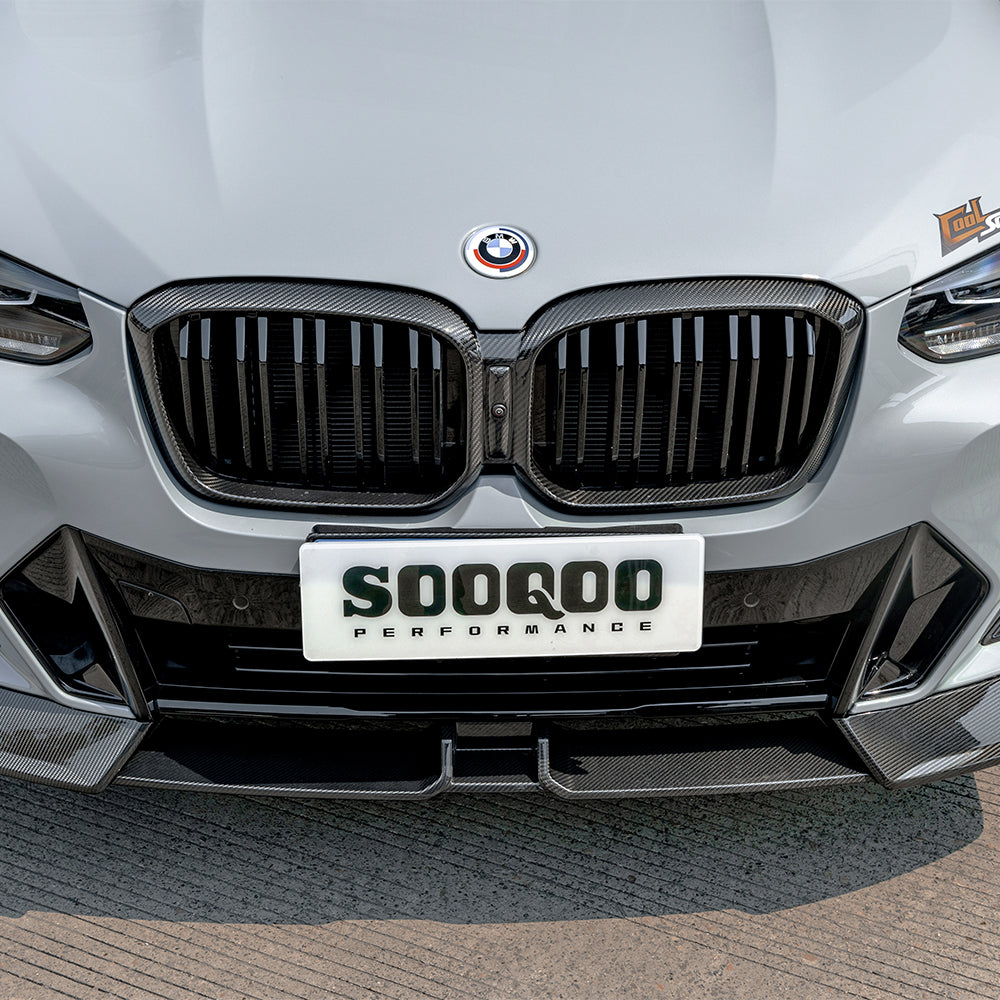 BMW X3 M40i s/xDrive 30i (with M-package bumper) G01 LCI 2022-ON & X4 M40 xDrive 30i (with M-package bumper) G02 LCI 2022-ON with Aftermarket Parts - Front Lip Carbon Fiber from SOOQOO USA