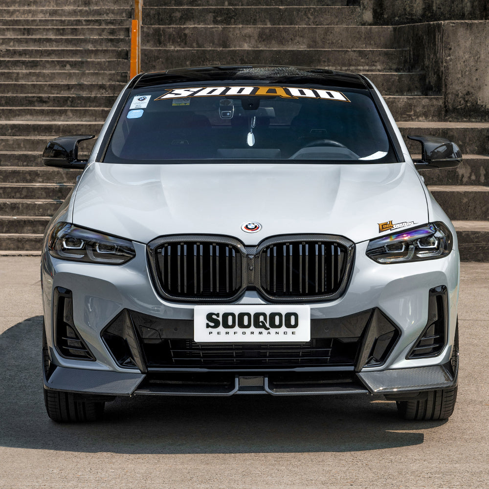 BMW X3 M40i s/xDrive 30i (with M-package bumper) G01 LCI 2022-ON & X4 M40 xDrive 30i (with M-package bumper) G02 LCI 2022-ON with Aftermarket Parts - Front Lip Carbon Fiber from SOOQOO USA