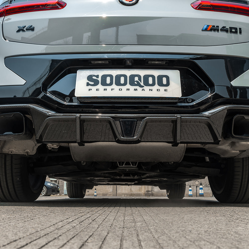 BMW X3 M40i s/xDrive 30i (with M-package bumper) G01 LCI 2022-ON & X4 M40 xDrive 30i (with M-package bumper) G02 LCI 2022-ON with Aftermarket Parts - With Light Rear Diffuser Carbon Fiber from SOOQOO USA
