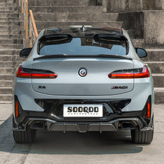 BMW X3 M40i s/xDrive 30i (with M-package bumper) G01 LCI 2022-ON & X4 M40 xDrive 30i (with M-package bumper) G02 LCI 2022-ON with Aftermarket Parts - With Light Rear Diffuser Carbon Fiber from SOOQOO USA