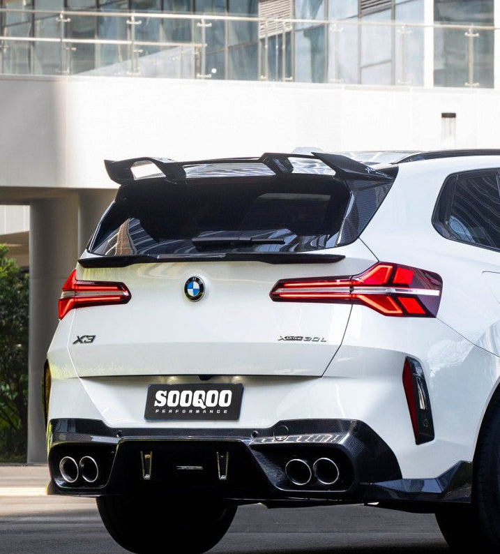 BMW X3 M50i/30i xDrive G45 2025-ON with Aftermarket Parts - Rear Roof Spoiler Dry Pre-preg Carbon Fiber from SOOQOO USA