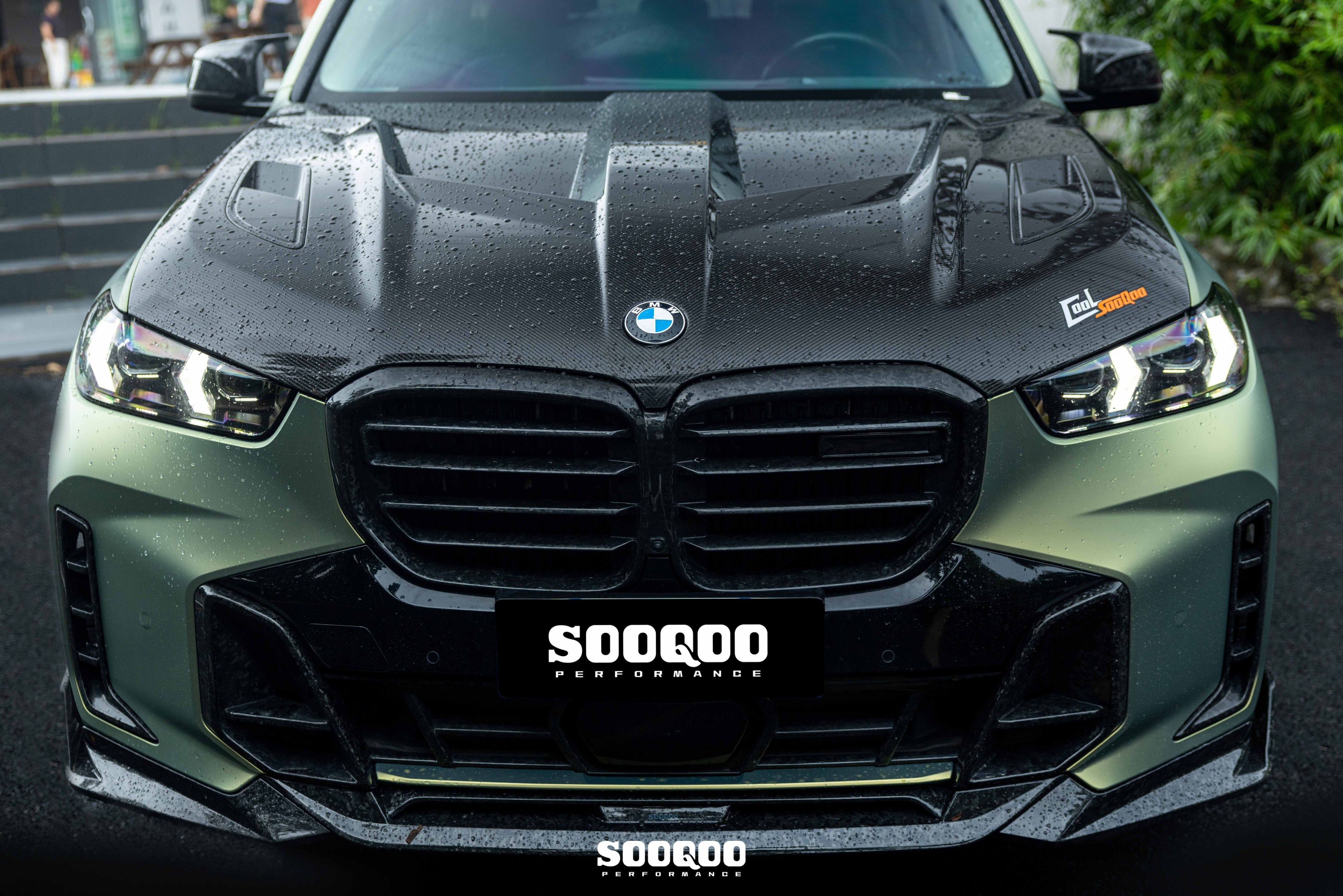 BMW X5 M60i M50i xDrive50e x/sDrive40i G05 & X5M X5MC F95 & X6 M60I xDrive40i G06 & X6M X6MC F96 (Fits Pre-LCI & LCI) 2020-ON with Aftermarket Parts - V1 Fully Exposed Hood Bonnet Dry Pre-preg Carbon Fiber from SOOQOO USA