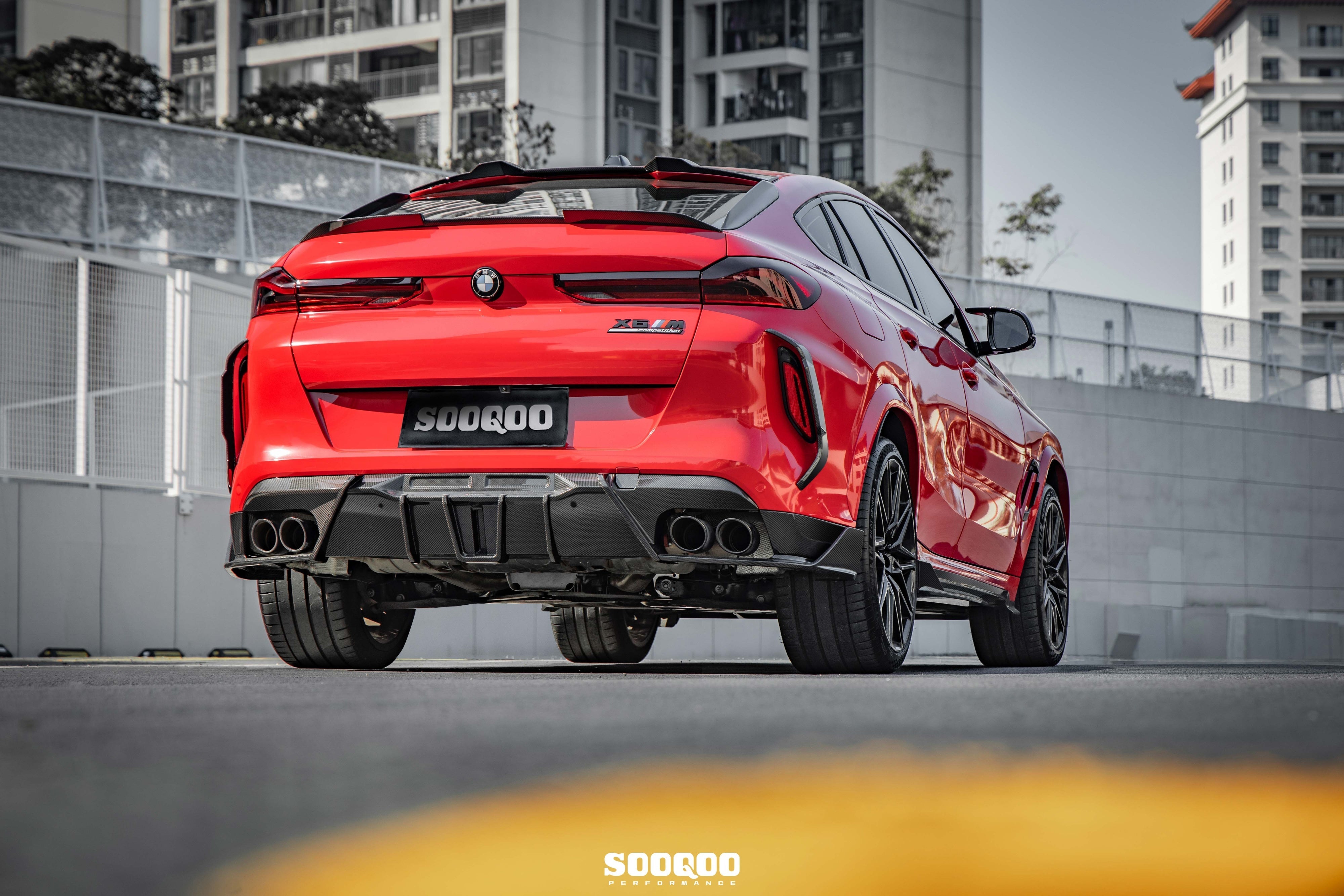 BMW X6M X6MC F96 (Fits Both Pre-LCI & LCI) 2020-ON with Aftermarket Parts - Rear Bumper Frame Canards Dry Pre-preg Carbon Fiber from SOOQOO USA