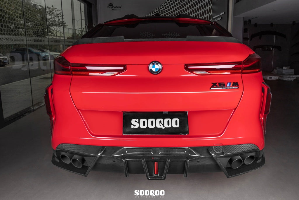 BMW X6M X6MC F96 (Fits Both Pre-LCI & LCI) 2020-ON with Aftermarket Parts - V2 Rear Diffuser Dry Pre-preg Carbon Fiber from SOOQOO USA