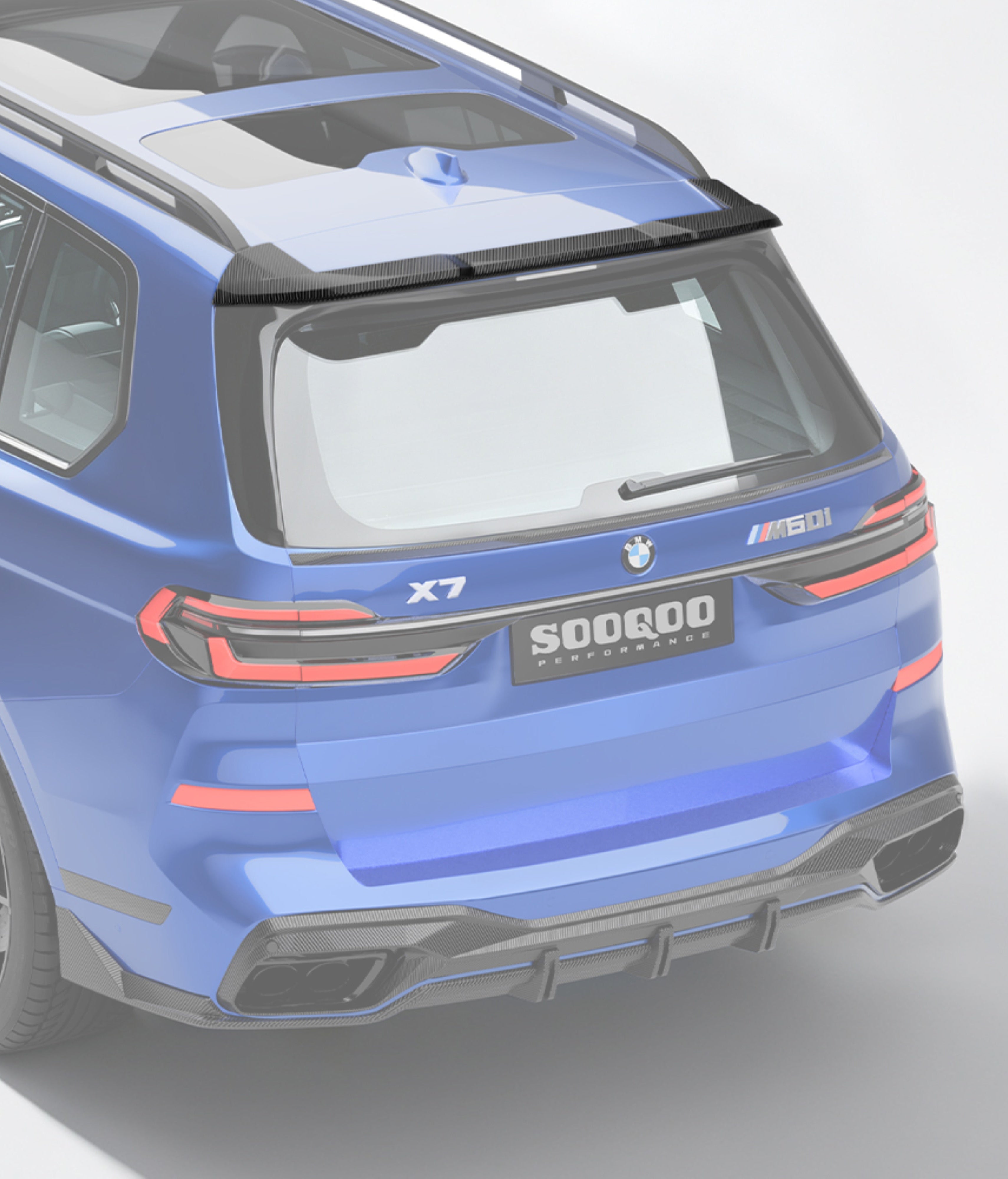 BMW X7 Base xDrive40i 50i M50i M60i ALPINA XB7 (Fits Both Pre-LCI & LCI) G07 2019-ON with Aftermarket Parts - Rear Roof Spoiler Dry Pre-preg Carbon Fiber from SOOQOO USA