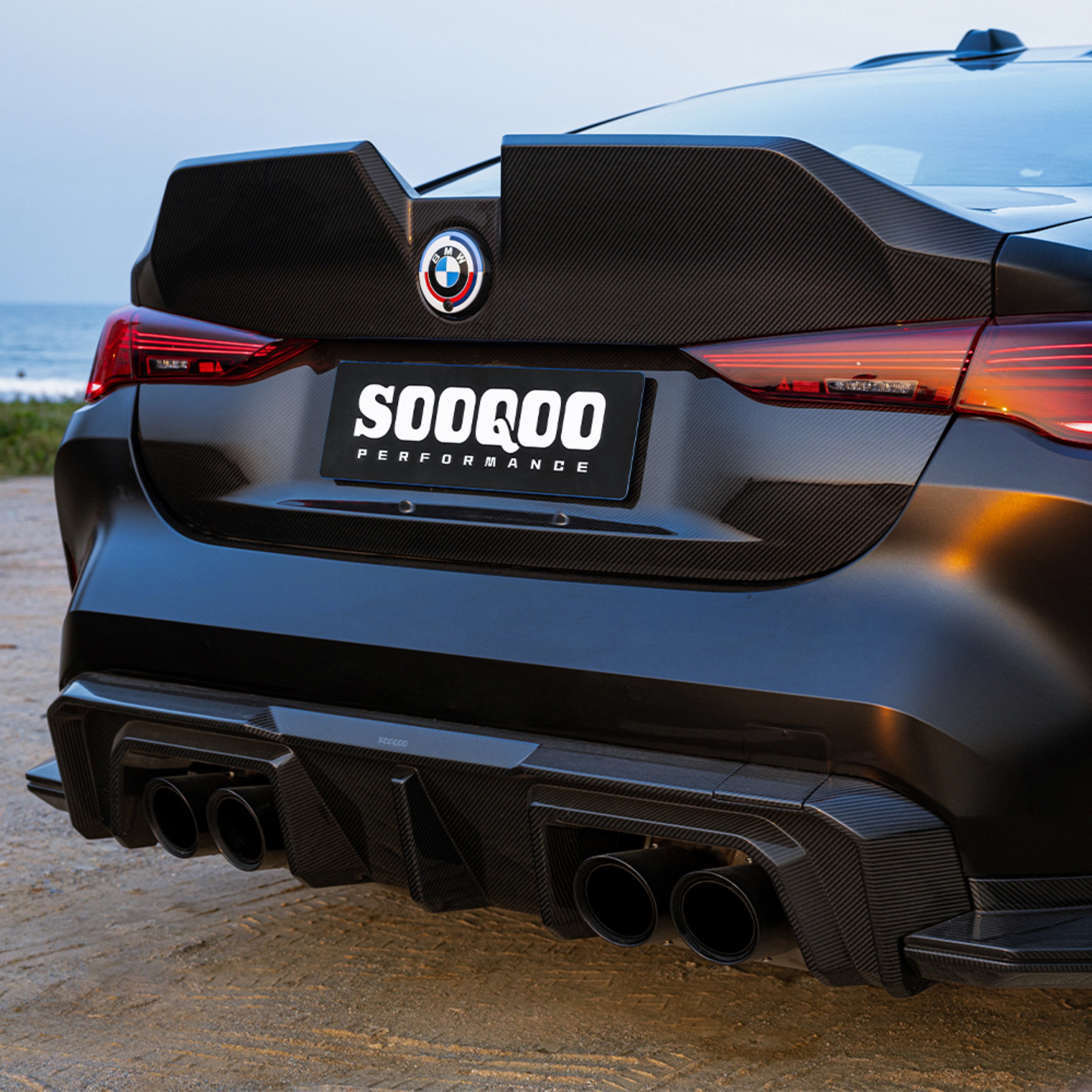 BMW M4 G82 2021-ON & 4 Series G22 430i M440i 2020-ON with Aftermarket Parts - V1 Rear Trunk Dry Pre-preg Carbon Fiber from SOOQOO USA