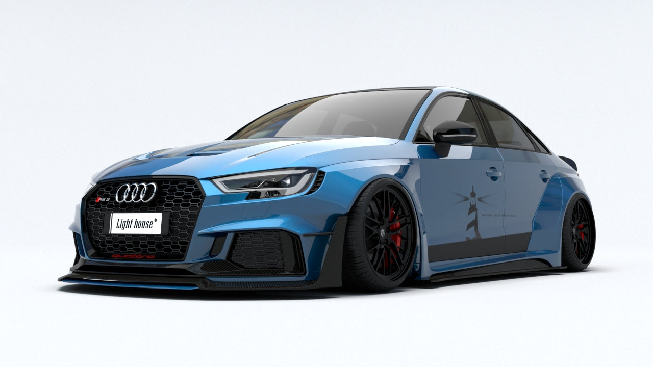 Audi RS3 S3 A3 8V/8V.5 2014 2015 2016 2017 2018 2019 2020 with Aftermarket Parts - Widebody Rear Quarter Panel Flares Carbon Fiber / FRP from SPECTER PLUS