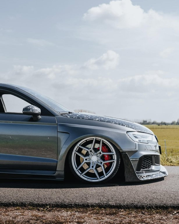 Audi RS3 S3 A3 8V/8V.5 2014 2015 2016 2017 2018 2019 2020 with Aftermarket Parts - Widebody Rear Quarter Panel Flares Carbon Fiber / FRP from SPECTER PLUS