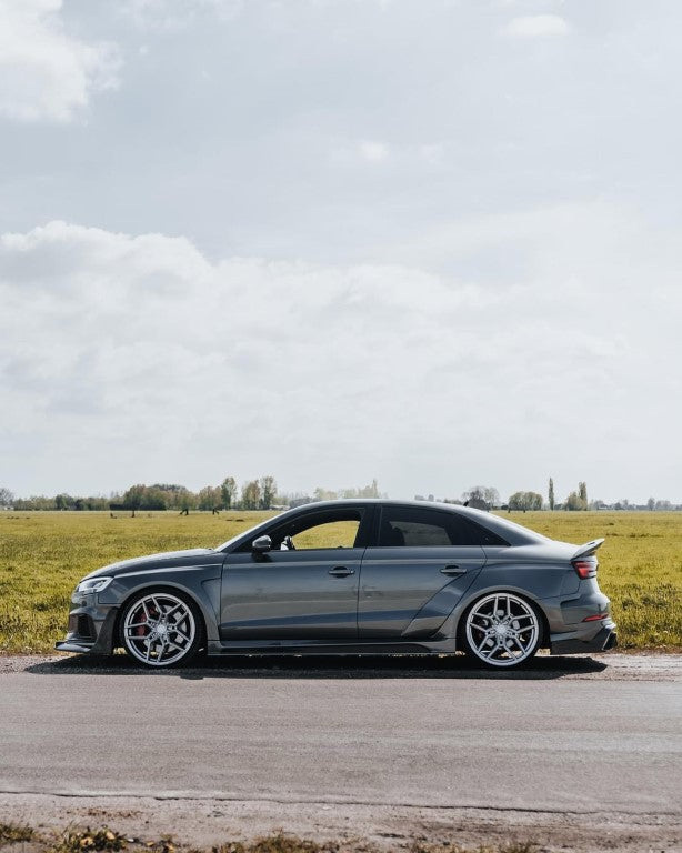 Audi RS3 S3 A3 8V/8V.5 2014 2015 2016 2017 2018 2019 2020 with Aftermarket Parts - Widebody Rear Quarter Panel Flares Carbon Fiber / FRP from SPECTER PLUS