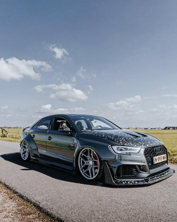 Audi RS3 8V.5 2018 2019 2020 with Aftermarket Parts - Side Skirts & Side Skirts Extentions Carbon Fiber / FRP from SPECTER PLUS