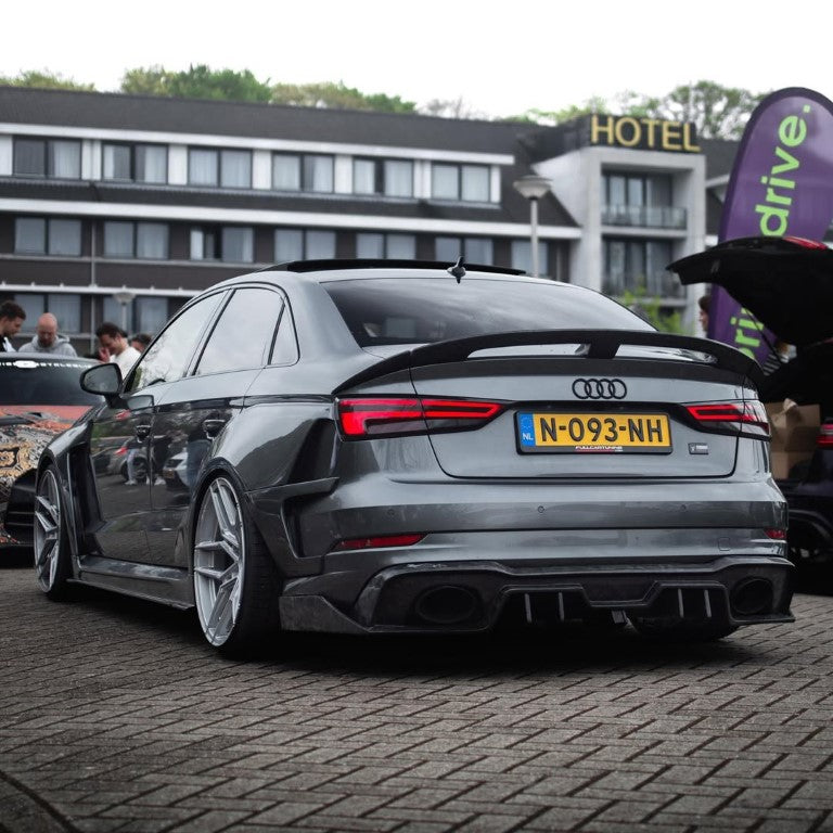 Audi RS3 8V.5 2018 2019 2020 with Aftermarket Parts - Side Skirts & Side Skirts Extentions Carbon Fiber / FRP from SPECTER PLUS