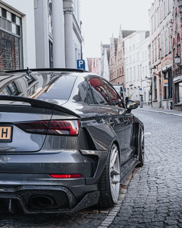 Audi RS3 8V.5 2018 2019 2020 with Aftermarket Parts - Side Skirts & Side Skirts Extentions Carbon Fiber / FRP from SPECTER PLUS